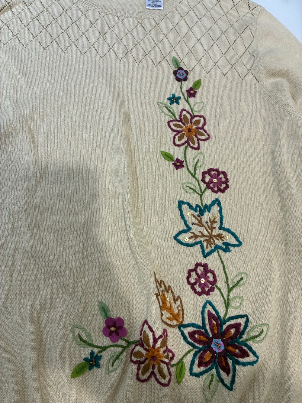 Alfred Dunner Cream Sweater with Multicolor Floral Embroidery - Picture 5 of 5
